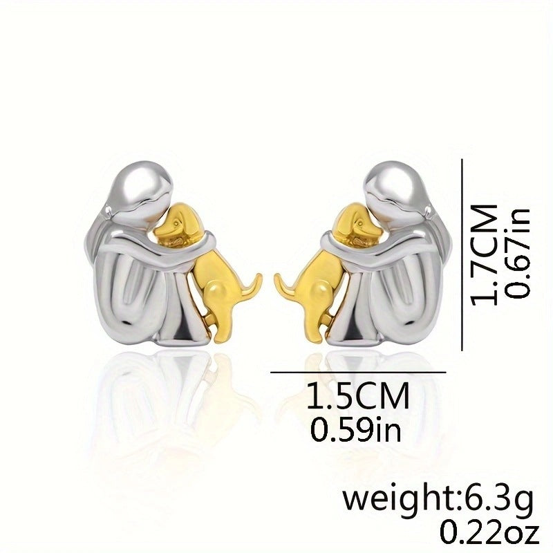 A little girl and a dog embrace earrings
