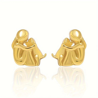 A little girl and a dog embrace earrings