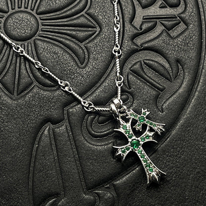 Punk hip-hop Thai silver plated 22K white gold double cross color diamond necklace sweater chain